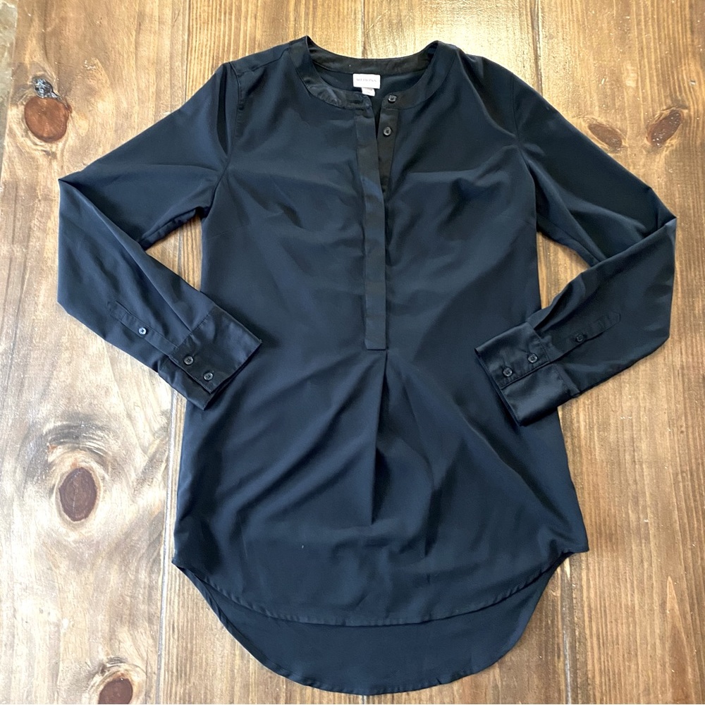 MERONA black high low long sleeve tunic top, size XS